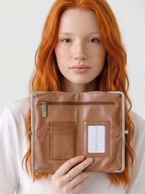 HOBO Brown polished  natural Leather Lauren Clutch-Wallet  BRAND NEW
